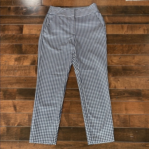 Zara Woman navy white gingham pants High rise Ankle Stretch Size 6 Casual Preppy - Picture 2 of 12